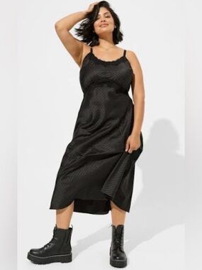 Torrid Sz 2X Womens Black Houndstooth Lace Trim Witchy Gothic Emo Slip Dress